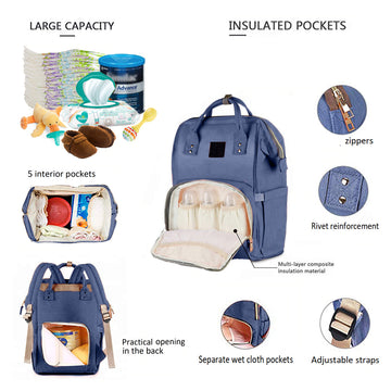 Personalized Large Diaper Bag Knapsack set -Blue Cosmetic Purse Included